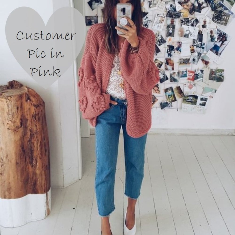 LAST! Cozy Heart Embroidered Gray Cardigan Sweater - Picture 6 of 8